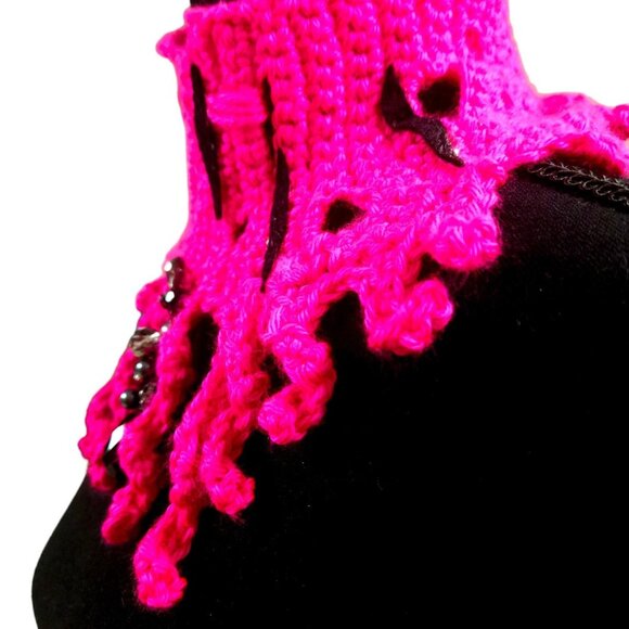 Unique Fashion Crochet Collar, Pink and Black Neck Wrap, Handmade Accessory - Picture 3 of 5